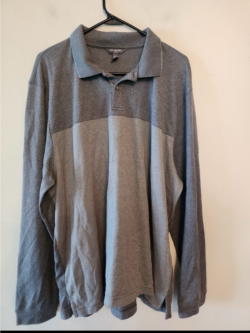 Van huesen long sleeve grey polo shirt size mens xxl